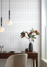 Artifact Silhouettes Indigo Wallpaper with Geometric Diamond Paper Weave Grasscloth - York CC1284