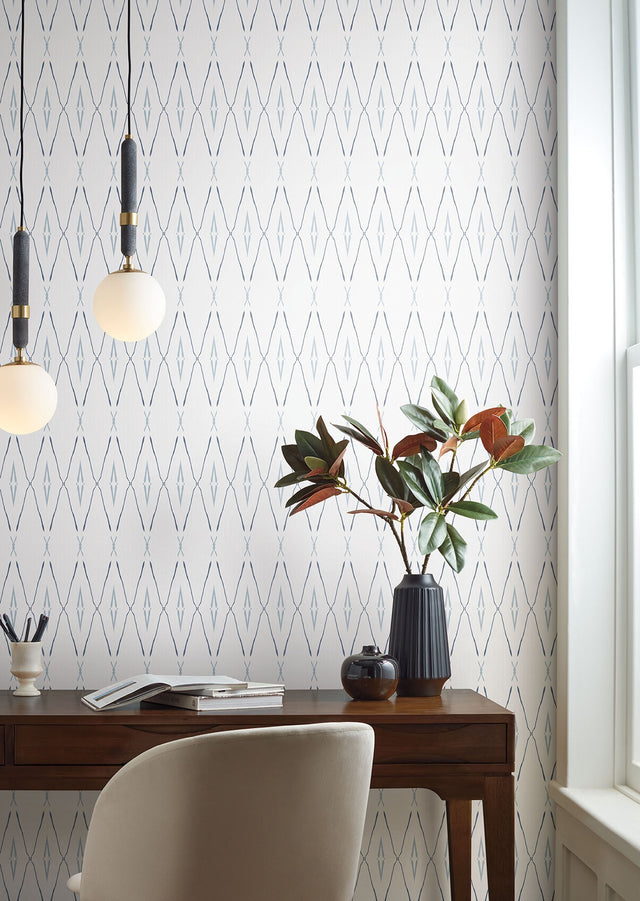 Artifact Silhouettes Indigo Wallpaper with Geometric Diamond Paper Weave Grasscloth - York CC1284