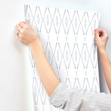Artifact Silhouettes Indigo Wallpaper with Geometric Diamond Paper Weave Grasscloth - York CC1284
