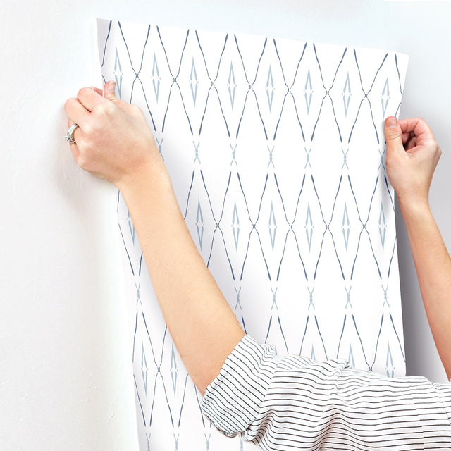 Artifact Silhouettes Indigo Wallpaper with Geometric Diamond Paper Weave Grasscloth - York CC1284