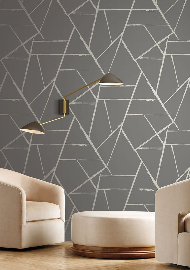 Intersect Grey Metallic Wallpaper with Geometric Metallic Abstract Pattern - York CC1292