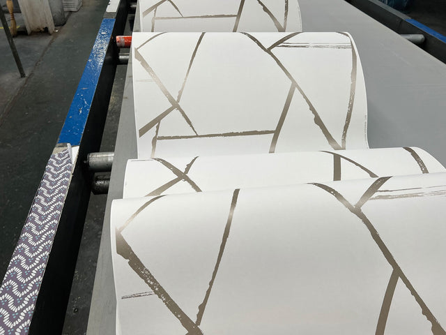 Intersect Beige Metallic Geometric Non Woven Wallpaper - York CC1293