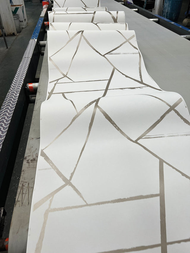 Intersect Beige Metallic Geometric Non Woven Wallpaper - York CC1293