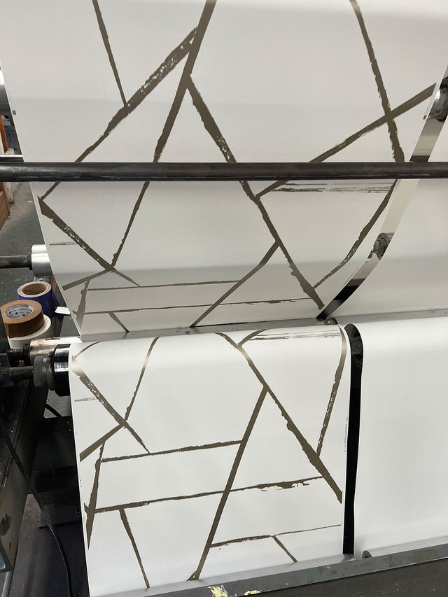Intersect Beige Metallic Geometric Non Woven Wallpaper - York CC1293