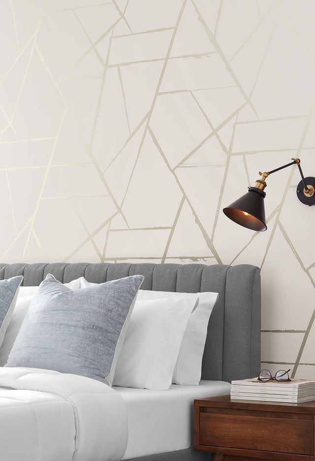 Intersect Beige Metallic Geometric Non Woven Wallpaper - York CC1293