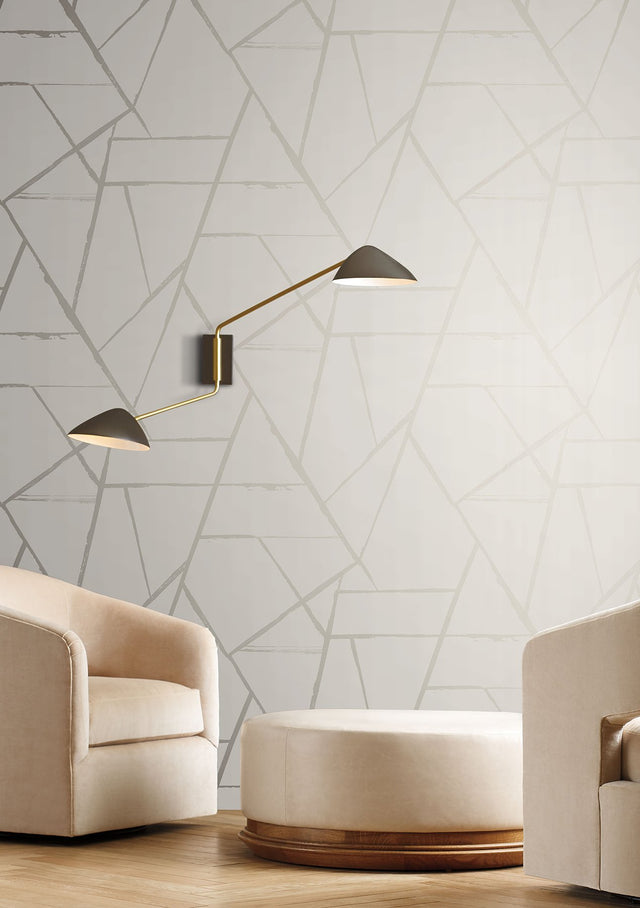 Intersect Beige Metallic Geometric Non Woven Wallpaper - York CC1293