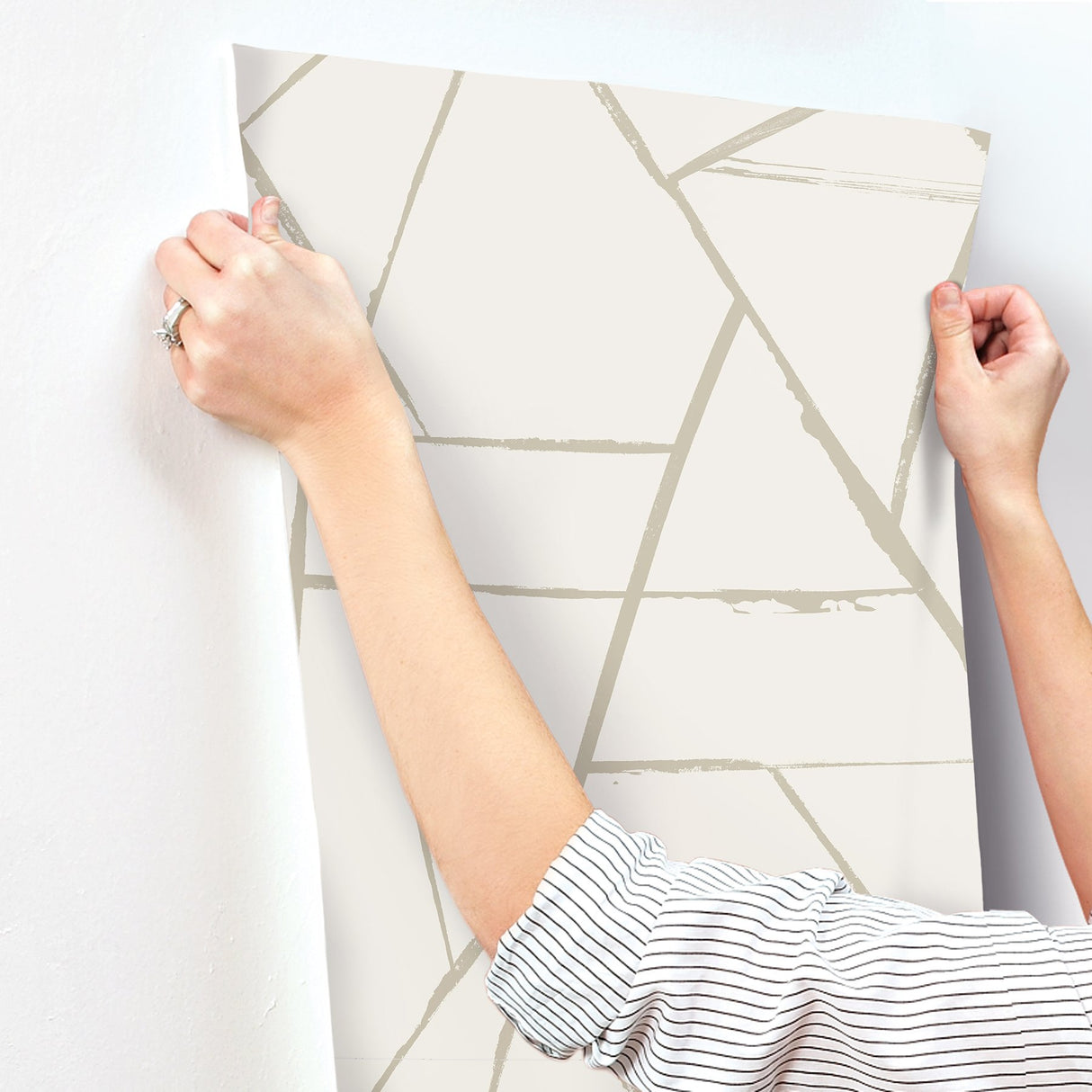 Intersect Beige Metallic Geometric Non Woven Wallpaper - York CC1293