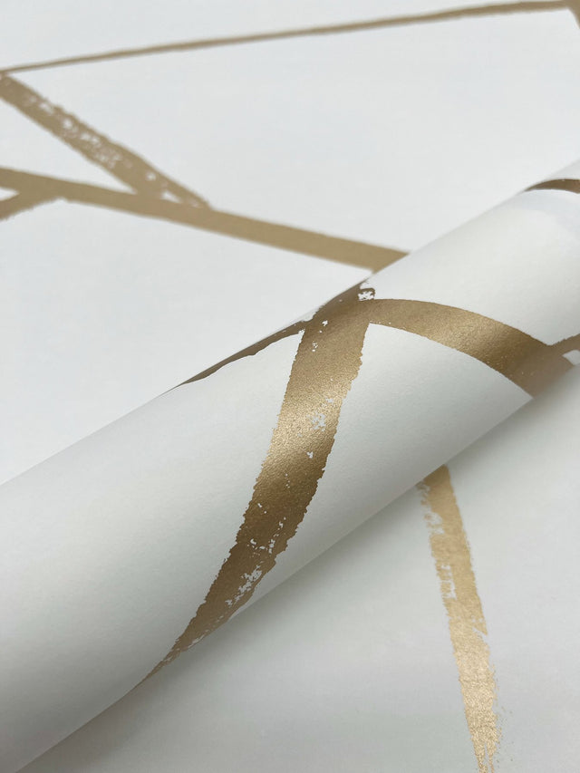 Intersect Gold Metallic Wallpaper with Geometric Metallic Brushstroke Pattern - York CC1294