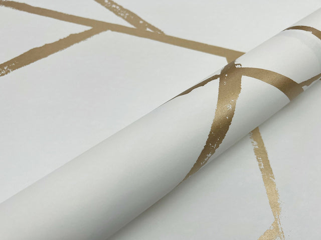 Intersect Gold Metallic Wallpaper with Geometric Metallic Brushstroke Pattern - York CC1294