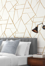 Intersect Gold Metallic Wallpaper with Geometric Metallic Brushstroke Pattern - York CC1294