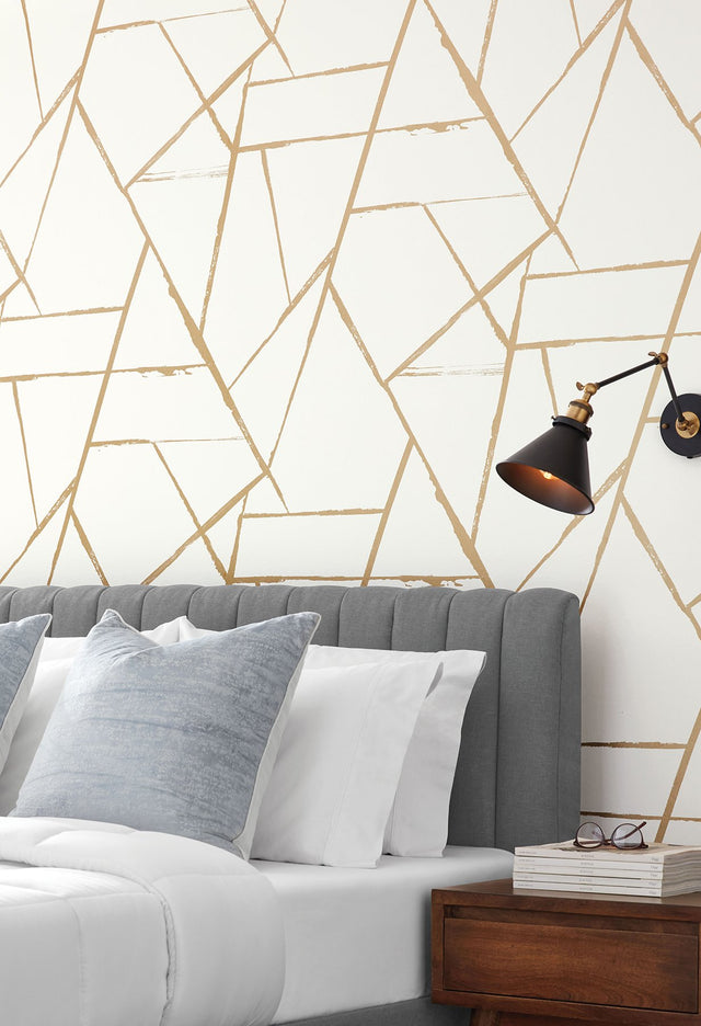 Intersect Gold Metallic Wallpaper with Geometric Metallic Brushstroke Pattern - York CC1294