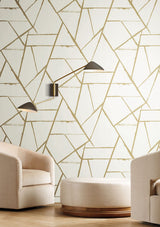 Intersect Gold Metallic Wallpaper with Geometric Metallic Brushstroke Pattern - York CC1294