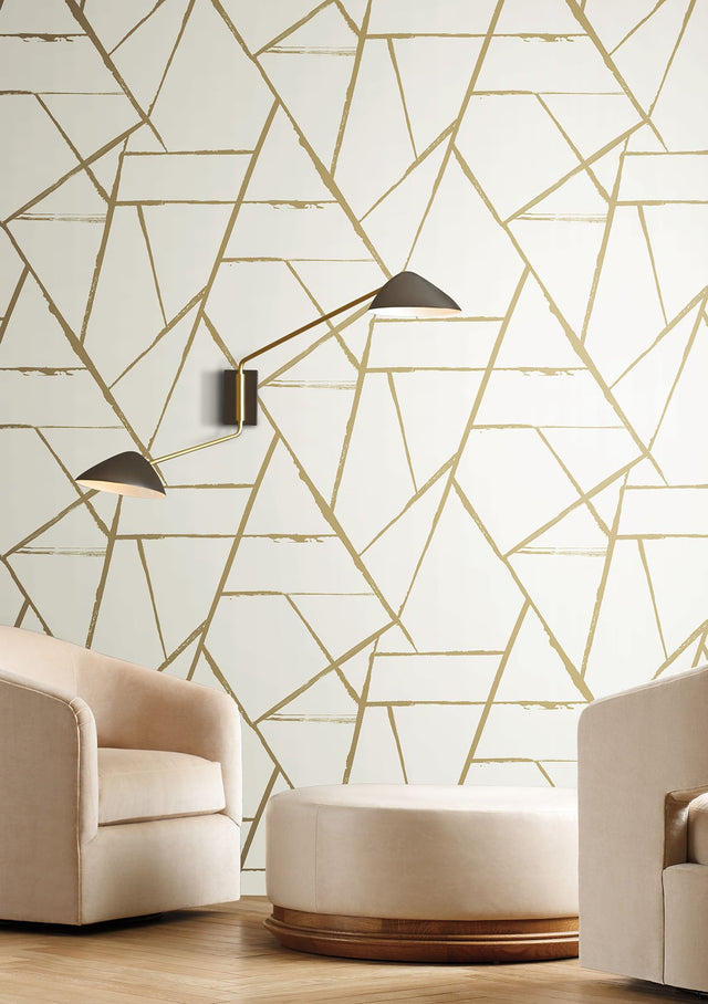 Intersect Gold Metallic Wallpaper with Geometric Metallic Brushstroke Pattern - York CC1294