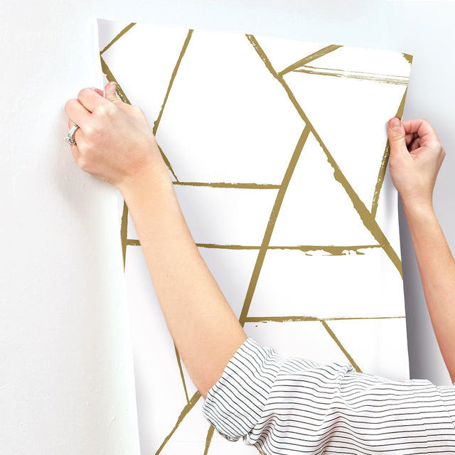 Intersect Gold Metallic Wallpaper with Geometric Metallic Brushstroke Pattern - York CC1294
