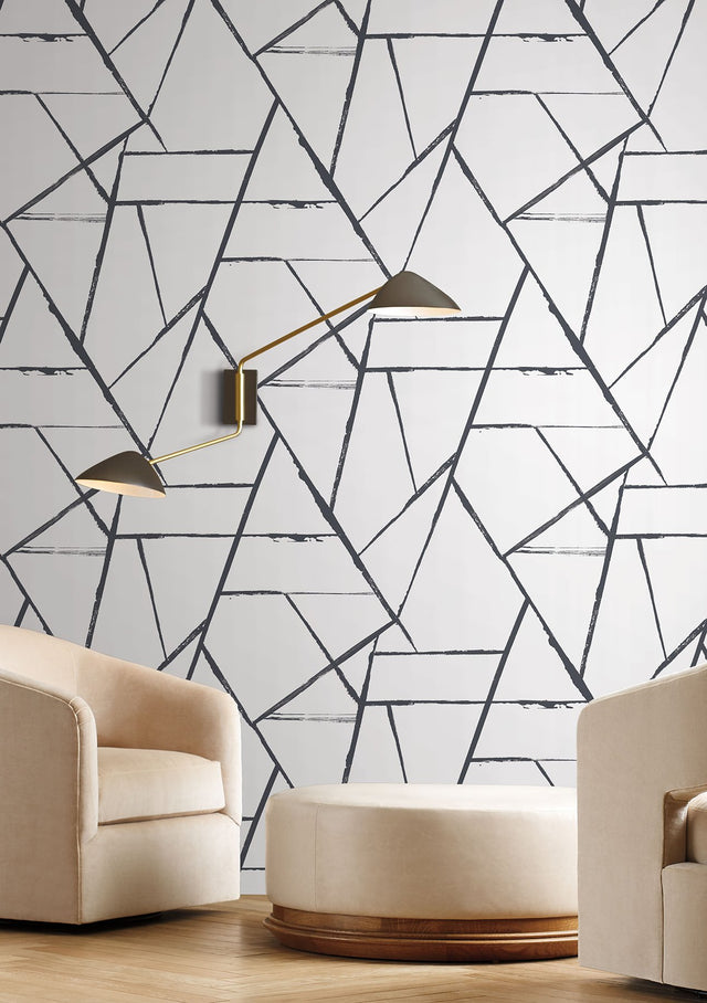 Intersect Black Abstract Geometric Non Woven Wallpaper - York CC1295