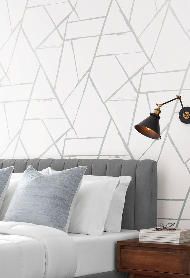 Intersect Silver Metallic Geometric Wallpaper with Metallic Finish - York CC1296