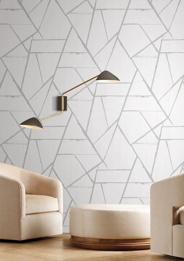 Intersect Silver Metallic Geometric Wallpaper with Metallic Finish - York CC1296