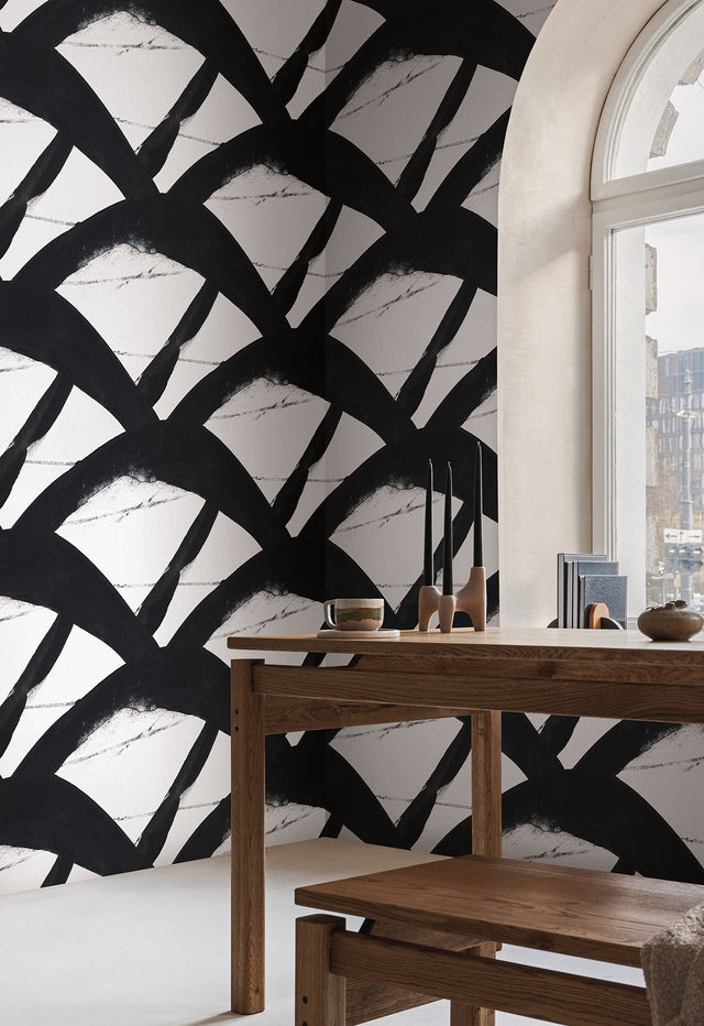 Entanglement Black Wallpaper with Geometric Brushstroke Pattern - York CC1301