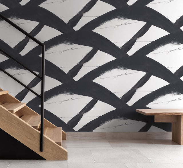 Entanglement Black Wallpaper with Geometric Brushstroke Pattern - York CC1301