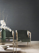 Ramie Weave Grey Wallpaper with Horizontal Textile Texture- Unpasted Non Woven Backed Vinyl, 27 in x 27 ft, Scrubbable & Strippable - York CD1033N