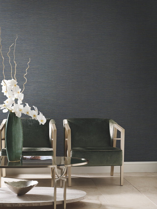 Ramie Weave Grey Wallpaper with Horizontal Textile Texture  Unpasted Non Woven Backed Vinyl, 27 in x 27 ft, Scrubbable & Strippable - York CD1033N