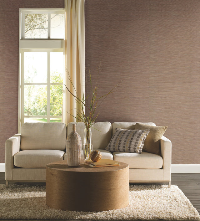 Ramie Weave Brown Wallpaper with Faux Grasscloth Horizontal Texture - York CD1037N