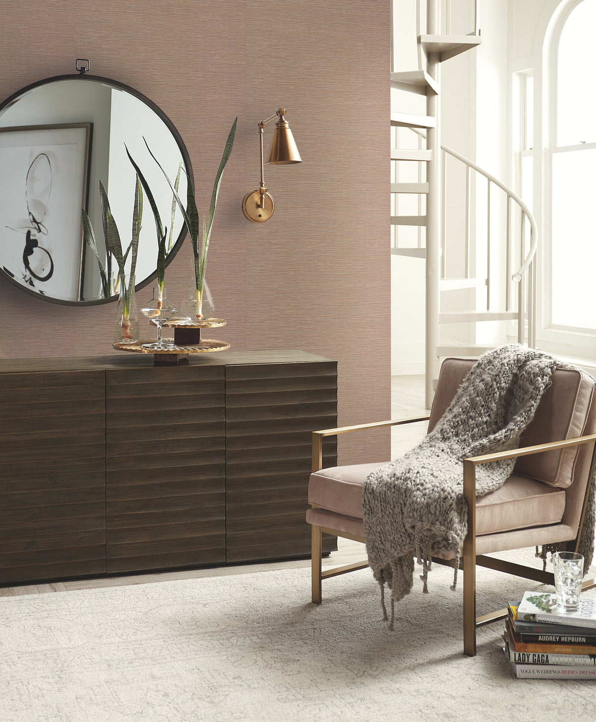 Ramie Weave Brown Wallpaper with Faux Grasscloth Horizontal Texture - York CD1037N