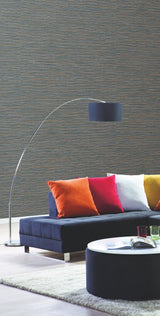 Ramie Weave Grasscloth Dark Blue Metallic Wallpaper with Textured Horizontal Weave - York CD1040N