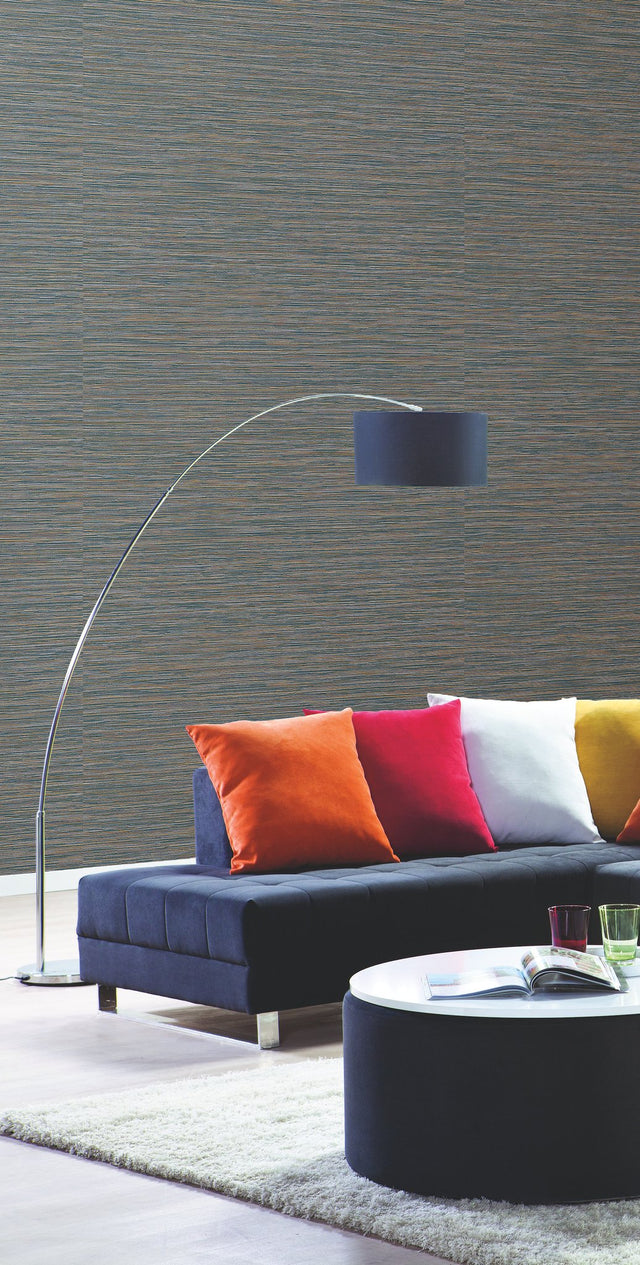 Ramie Weave Grasscloth Dark Blue Metallic Wallpaper with Textured Horizontal Weave - York CD1040N