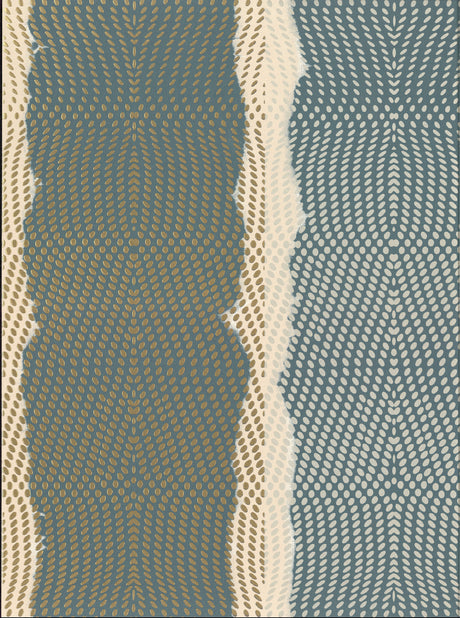 Indigenous Teal Wallpaper by York Wallcoverings CE3961 - Exotic Cascading Metallic Oval Stripe Pattern in Teal and Cream