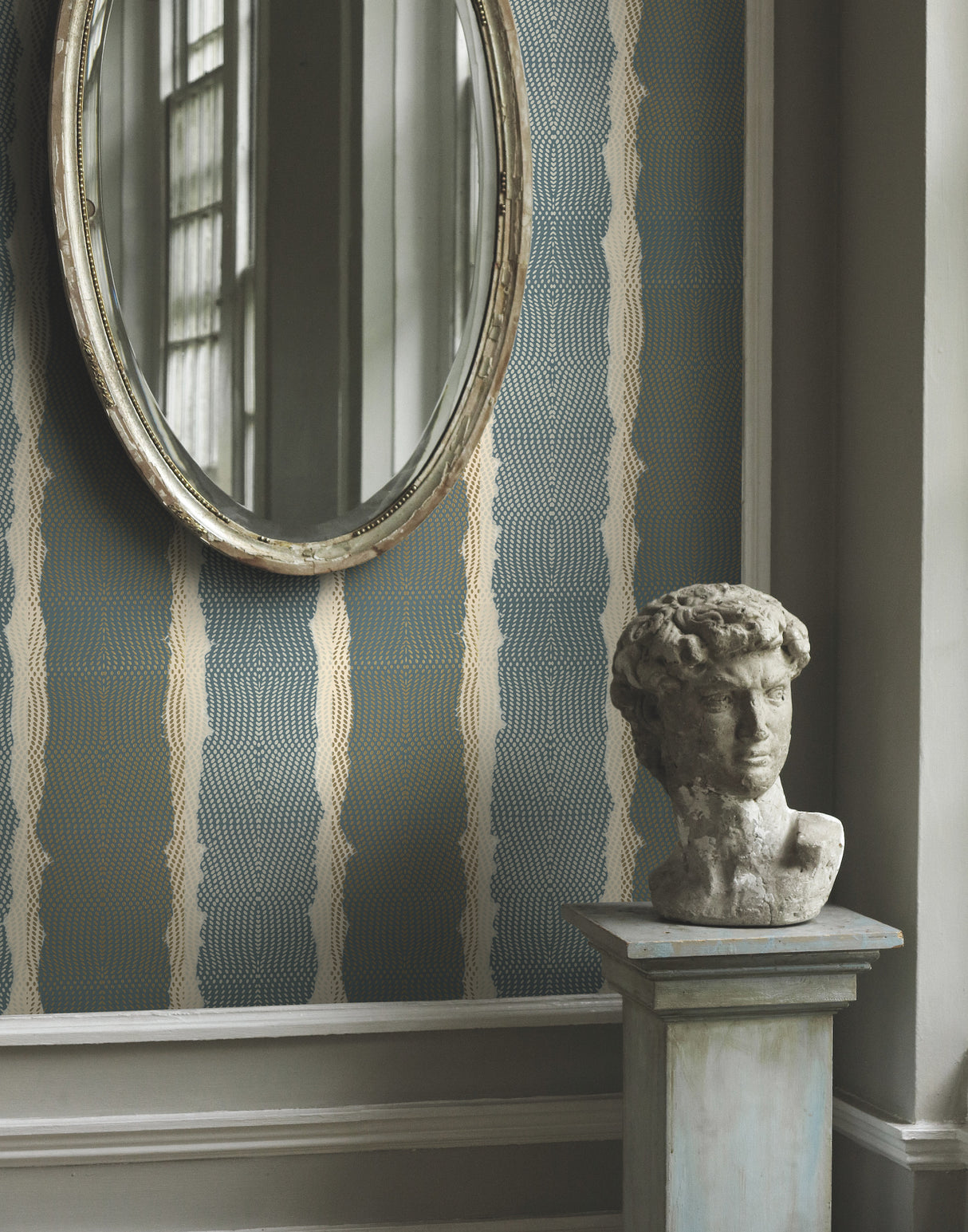 Indigenous Teal by York Wallcoverings Best Sellers Exotic Cascading Metallic Oval Stripe Non Woven Wallpaper - CE3961