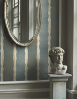 Indigenous Teal by York Wallcoverings Best Sellers Exotic Cascading Metallic Oval Stripe Non Woven Wallpaper - CE3961