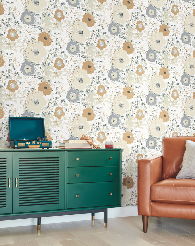 Spontaneity Metallic Floral Non Woven Wallpaper in Metallic - York CE4011
