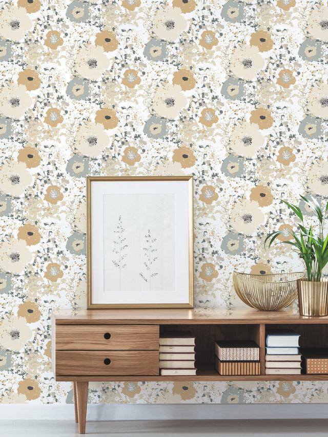 Spontaneity Metallic Floral Non Woven Wallpaper in Metallic - York CE4011