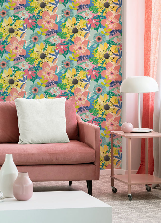 Janis Pastel Floral Riot Wallpaper with Bohemian Botanical Pattern - ohpopsi CEP50103W