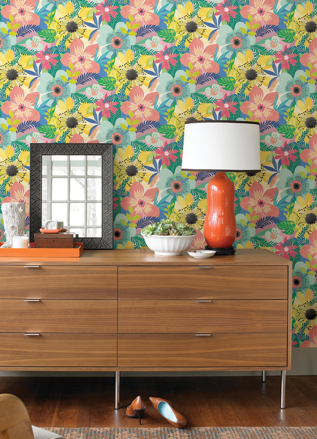 Janis Pastel Floral Riot Wallpaper with Bohemian Botanical Pattern - ohpopsi CEP50103W