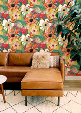 Janis Olive Floral Riot Wallpaper with Bohemian Botanical Pattern - ohpopsi CEP50105W