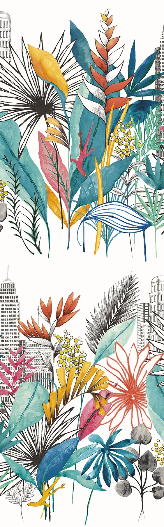 Sierra Blue Urban Tropic Wallpaper with Botanical Tropical Pattern - ohpopsi CEP50108W