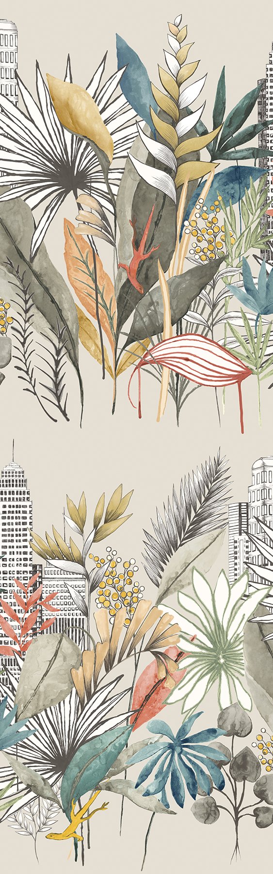 Sierra Neutral Urban Tropic Wallpaper with Botanical Tropical Motif - ohpopsi CEP50109W