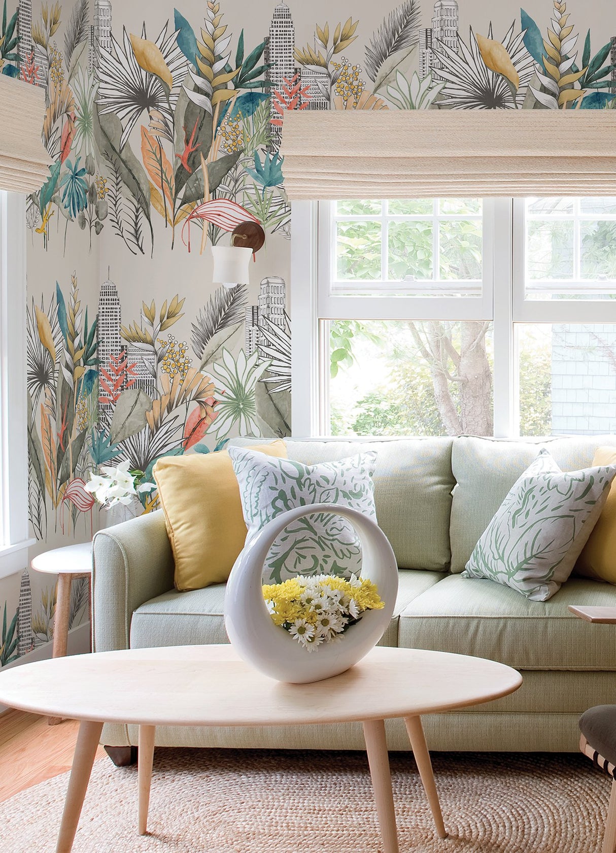 Sierra Neutral Urban Tropic Wallpaper with Botanical Tropical Motif - ohpopsi CEP50109W
