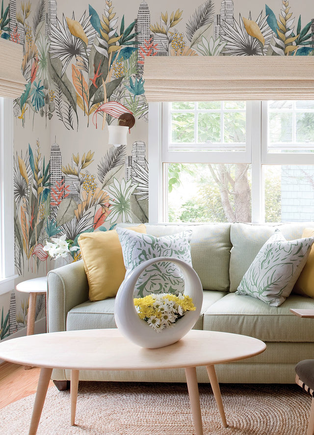 Sierra Neutral Urban Tropic Wallpaper with Botanical Tropical Motif - ohpopsi CEP50109W