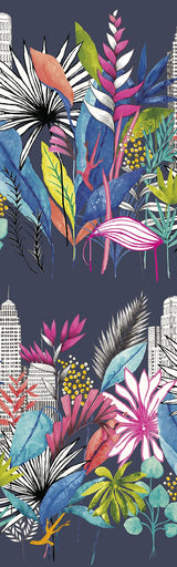 Sierra Indigo Urban Tropic Wallpaper with Botanical Tropical Pattern - ohpopsi CEP50110W