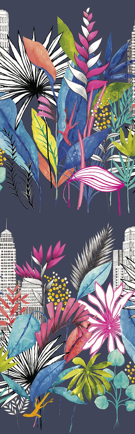 Sierra Indigo Urban Tropic Wallpaper with Botanical Tropical Pattern - ohpopsi CEP50110W