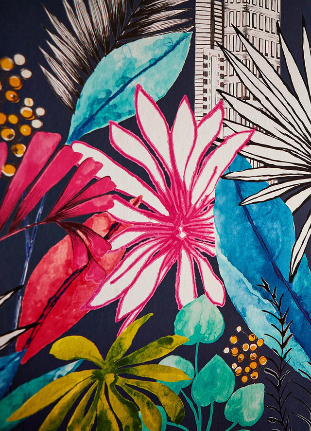 Sierra Indigo Urban Tropic Wallpaper with Botanical Tropical Pattern - ohpopsi CEP50110W
