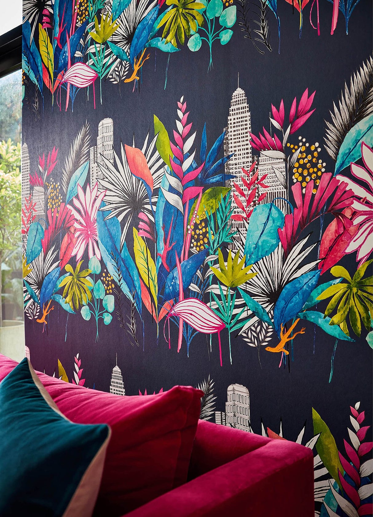 Sierra Indigo Urban Tropic Wallpaper with Botanical Tropical Pattern - ohpopsi CEP50110W
