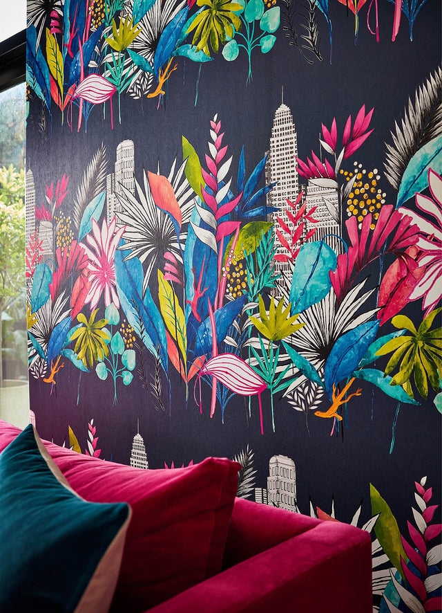 Sierra Indigo Urban Tropic Wallpaper with Botanical Tropical Pattern - ohpopsi CEP50110W