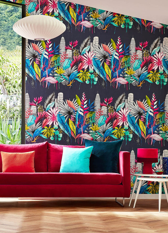 Sierra Indigo Urban Tropic Wallpaper with Botanical Tropical Pattern - ohpopsi CEP50110W