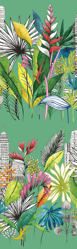 Sierra Green Urban Tropic Wallpaper with Botanical Cityscape Motif - ohpopsi CEP50111W