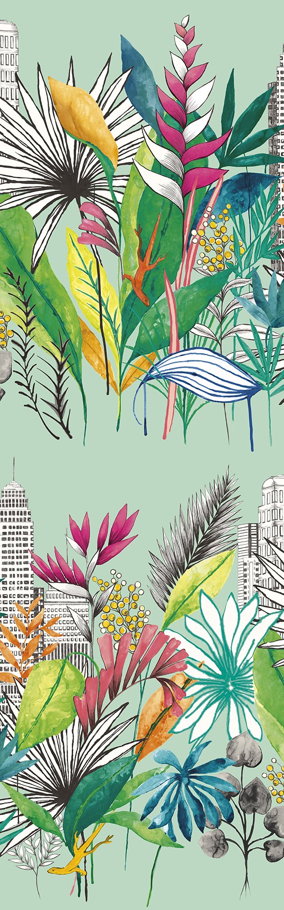 Sierra Mint Urban Tropic Wallpaper with Botanical Tropical Pattern - CEP50112W