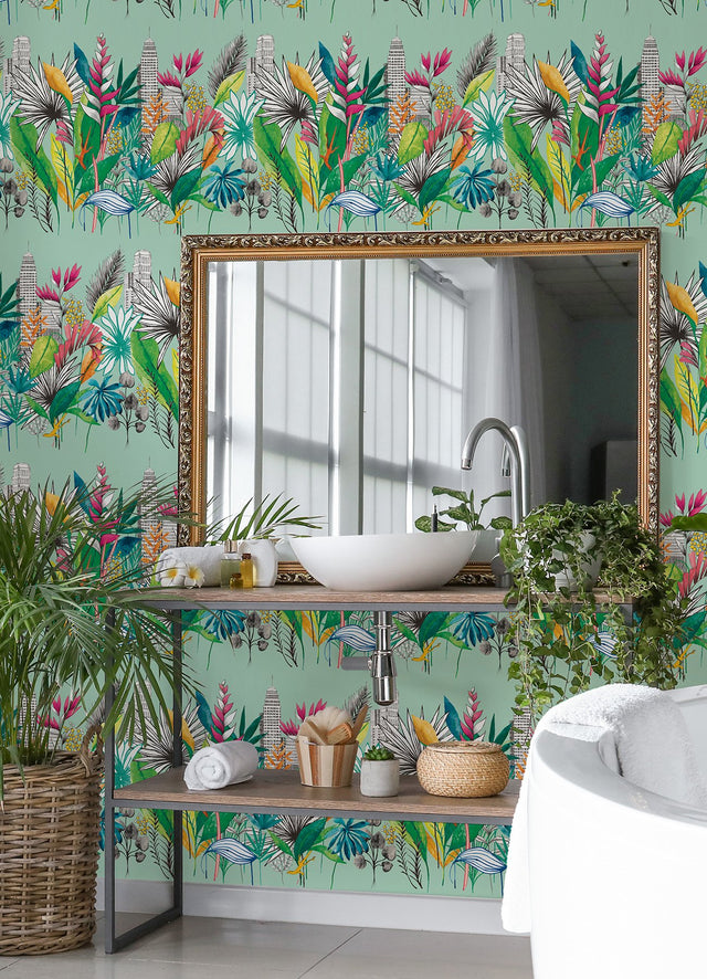 Sierra Mint Urban Tropic Wallpaper with Botanical Tropical Pattern - CEP50112W